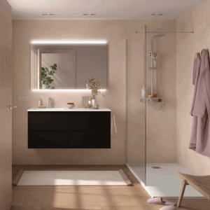 Conjunto de baño Noja 120 cm con 4 cajones, lavabo desplazado y espejo incluido - Imagen 3