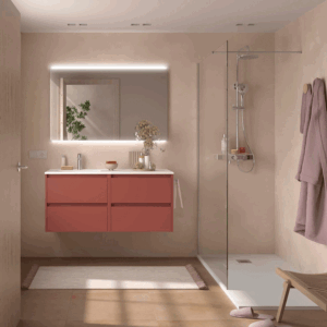 Conjunto de baño Noja 120 cm con 4 cajones, lavabo desplazado y espejo incluido - Imagen 2