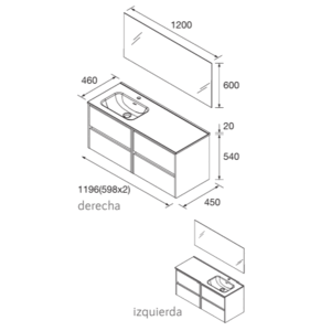 Conjunto de baño Noja 120 cm con 4 cajones, lavabo desplazado y espejo incluido - Imagen 10