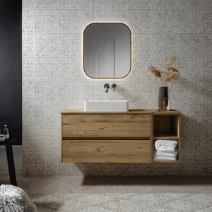 Mueble de baño Montreal suspendido con tapa para lavabo sobre encimera, en madera, ambientado en baño, vista 5