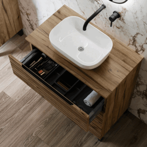 Mueble de baño Ruanda 3 cajones con patas y tapa para lavabo sobre encimera - Imagen 3