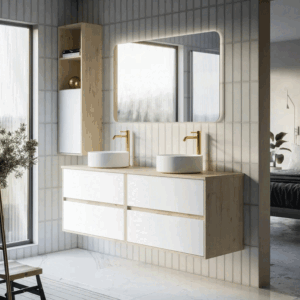 Mueble de baño Nórdico suspendido con lavabo sobre encimera | Diseño escandinavo