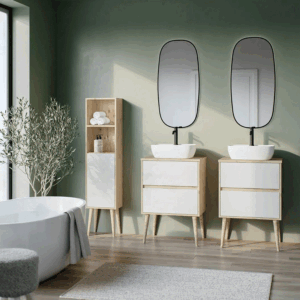 Mueble de baño Nórdico suspendido con lavabo sobre encimera | Diseño escandinavo - Imagen 4