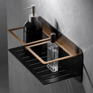 Jabonera frontal Imán, accesorio de baño en acero S304 en varios acabados, en negro y oro rosa, ambientado en baño