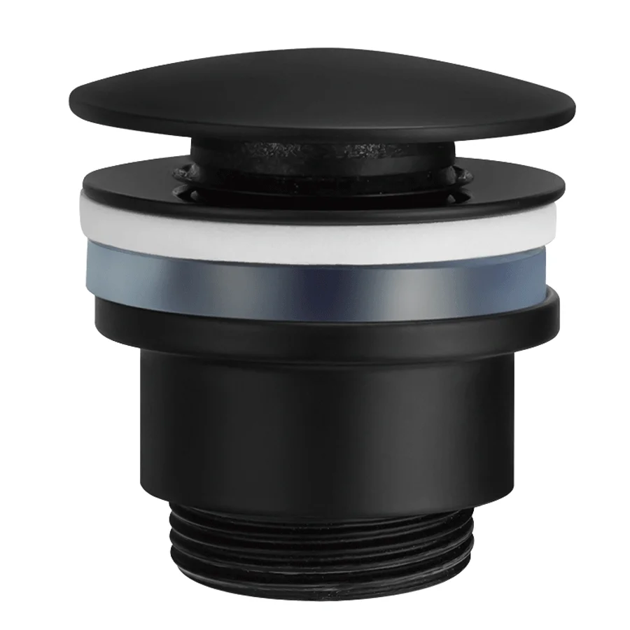 Válvula click-clack PVD para lavabo, desagüe automático en acabados premium, en negro