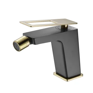 Grifo monomando bidé Suecia, diseño moderno, en negro y dorado