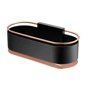 Jabonera frontal Anga, accesorio de baño en acero S304 con diseño moderno, en negro y oro rosa