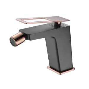 Grifo monomando bidé Suecia, diseño moderno, en negro y oro rosa