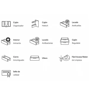 Composición de mueble de baño Chicago suspendido 60 o 120 cm con cajones y tapa lacada, iconos de características