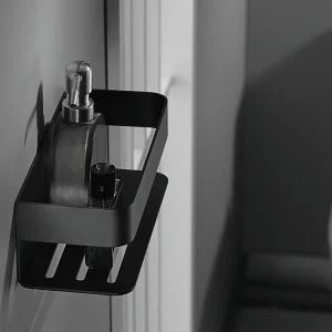 Jabonera frontal Mayura, accesorio de baño en acero S304 en varios acabados, en negro, ambientado en baño