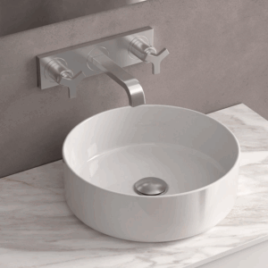 Lavabo sobre encimera Kandy circular en porcelana para baño moderno