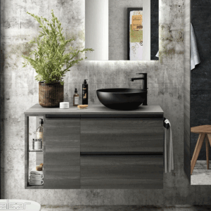 Lavabo Lokum sobre encimera circular en porcelana negra mate - Imagen 4