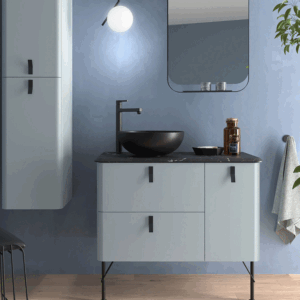 Lavabo Lokum sobre encimera circular en porcelana negra mate - Imagen 2