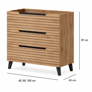 Mueble de baño Ruanda 3 cajones con patas y tapa para lavabo sobre encimera, plano con medidas