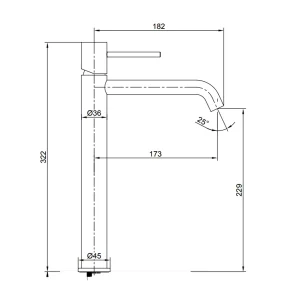 Grifo monomando lavabo alto Monza, diseño moderno en acabados premium, plano con medidas