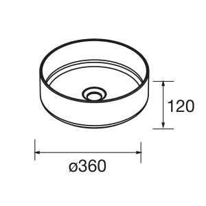 Lavabo sobre encimera Kandy circular en porcelana para baño moderno, plano con medidas, vista 4