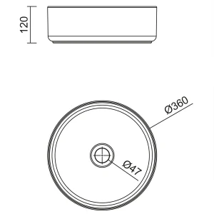 Lavabo sobre encimera Kandy circular en porcelana para baño moderno, plano con medidas