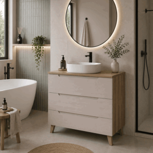 Mueble de baño Roma con tres cajones y patas para lavabo sobre encimera - Imagen 3