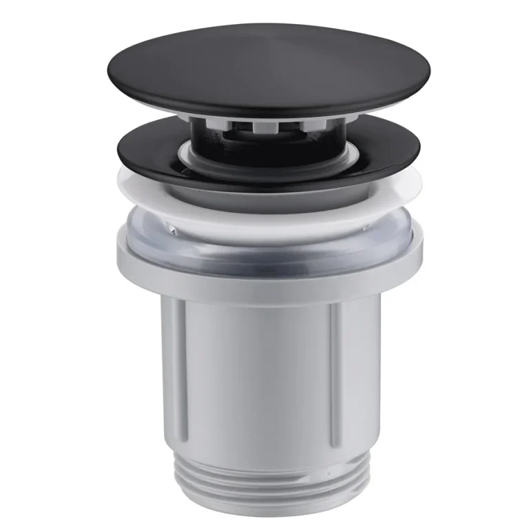 Válvula click-clack de PVC para lavabo, desagüe automático en varios acabados, con tapa negra