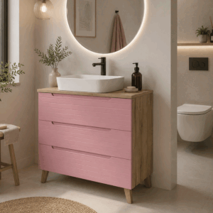 Mueble de baño Roma con tres cajones y patas para lavabo sobre encimera