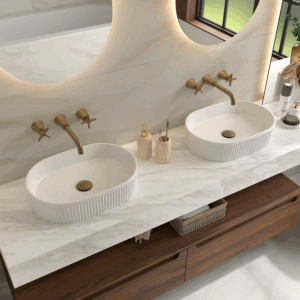 Lavabo sobre encimera Venice de porcelana para baño moderno - Imagen 4