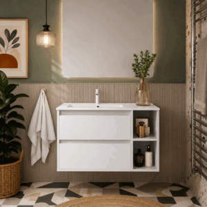 Mueble de baño Malta suspendido con lavabo de porcelana desplazado - Imagen 2