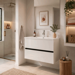 Mueble de baño Elsa dos cajones suspendido con lavabo de porcelana integrado - Imagen 2