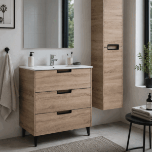 Mueble de baño Britanic con tres cajones, patas y lavabo porcelánico