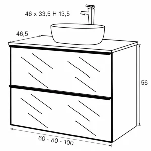 Mueble de saño KOBA suspendido con tapa y lavabo porcelánico incluido, plano con medidas