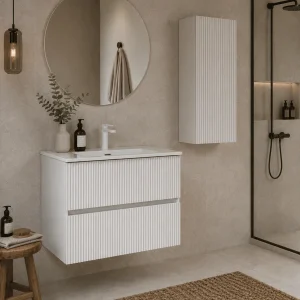 Mueble de baño Etna suspendido con lavabo cerámico integrado, en blanco, ambientado en baño, vista 5