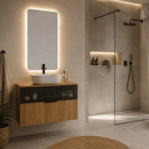 Mueble de baño Mirko suspendido con tapa y lavabo porcelánico incluido - Imagen 3