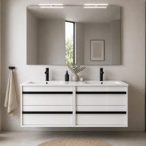 Mueble de baño Ateca suspendido con lavabo de porcelana integrado, en blanco, ambientado en baño