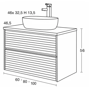 Mueble de baño suspendido Zenit con lavabo sobre encimera incluido | 60, 80 y 100 cm, plano con medidas