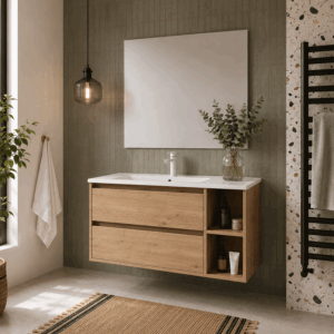 Mueble de baño Malta suspendido con lavabo de porcelana desplazado