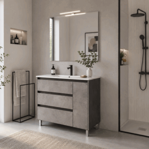 Mueble de baño Sevilla con tres cajones y puerta lateral con lavabo de porcelana integrado - Imagen 2