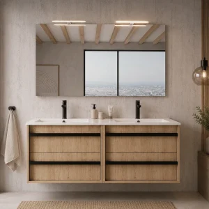 Mueble de baño Ateca suspendido con lavabo de porcelana integrado, en madera, ambientado en baño, vista 4