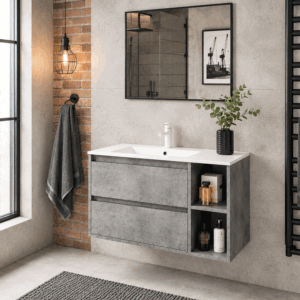 Mueble de baño Malta suspendido con lavabo de porcelana desplazado - Imagen 3