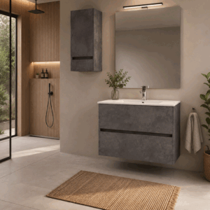 Mueble de baño Elsa dos cajones suspendido con lavabo de porcelana integrado - Imagen 3
