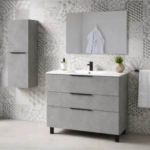 Columna de baño suspendida Ikon con dos puertas, en gris, ambientado en baño