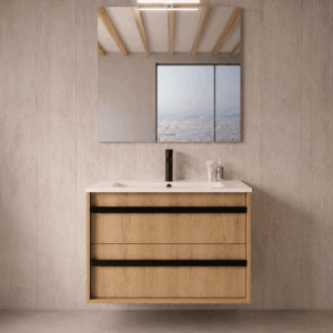 Mueble de baño Ateca suspendido con lavabo de porcelana integrado - Imagen 2
