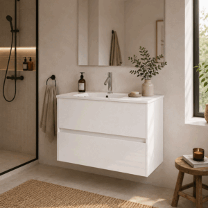 Mueble de baño Elsa dos cajones suspendido con lavabo de porcelana integrado - Imagen 4