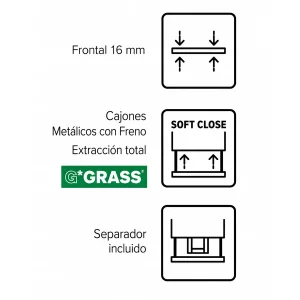 Mueble de baño Estructura suspendido con lavabo cerámico | 60, 80 y 100 cm, iconos de características