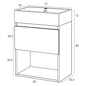 Mueble de Baño Suspendido 50 cm con Lavabo Cerámico - Imagen 7