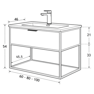 Mueble de baño Estructura suspendido con lavabo cerámico | 60, 80 y 100 cm - Imagen 6