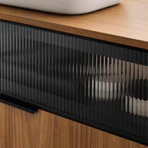 Mueble de baño Mirko suspendido de dos cajones con cristal decorativo y lavabo porcelana - Imagen 7