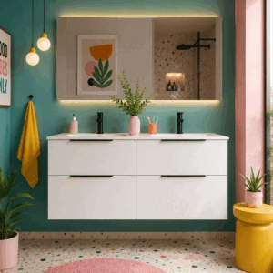 Mueble de baño Ikon suspendido con lavabo de porcelana integrado - Imagen 6