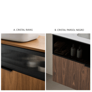 Mueble de baño Mirko suspendido de dos cajones con cristal decorativo y lavabo porcelana - Imagen 8