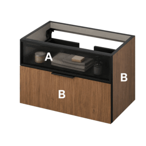 Mueble de baño Mirko suspendido de dos cajones con cristal decorativo y lavabo porcelana - Imagen 9