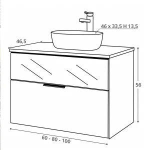 Mueble de baño Mirko suspendido con tapa y lavabo porcelánico incluido, plano con medidas, vista 11