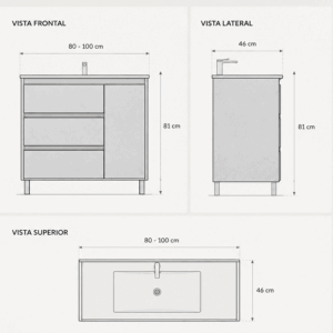 Mueble de baño Sevilla con tres cajones y puerta lateral con lavabo de porcelana integrado - Imagen 3